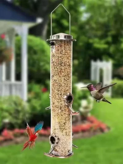 Metal Bird Feeder Automatic Transparent Bird Food Dispenser Waterproof Large Capacity Bird Feeding Bowl Hummingbird