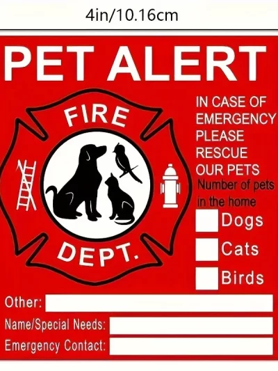 Pet Inside Sticker - 10 Pack Pet Alert Safety Fire Rescue Sticker Decal-Save Our Cat/Dog Pets in a Fire Emergency, Firefighters