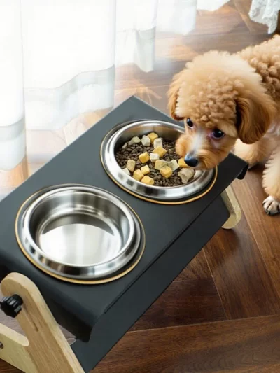 Elevated dog food and water bowl, metal stand 2 stainless steel bowls, adjustable tilt angle, suitable for small dogs and cats