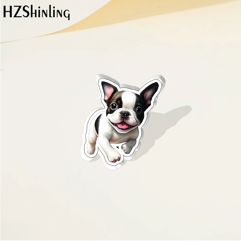 2023 Cartoon Cute Animal Pet Boston Terrier Dog Acrylic Lapel Pin Resin Epoxy Acrylic Pins Fashion Jewelry Accessories - Image 7