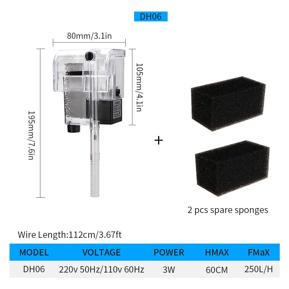 Fish Tank Filter Wall-mounted Waterfall External Filter Fish Tank Oxygen Pump with 2 Filter Cotton for 5~10 Gallon Aquariums - Image 4