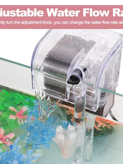 Fish Tank Filter Wall-mounted Waterfall External Filter Fish Tank Oxygen Pump with 2 Filter Cotton for 5~10 Gallon Aquariums