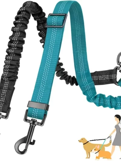 16ft Long Dual Dog Leash Attachment - Double Leashes for Training Small to Large Dogs - Adjustable Strap, Shock Absorbing Bungee