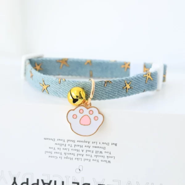 pet collar with bells and safety buckles, cute denim punk style accessories, suitable for cats and dogs - Image 6