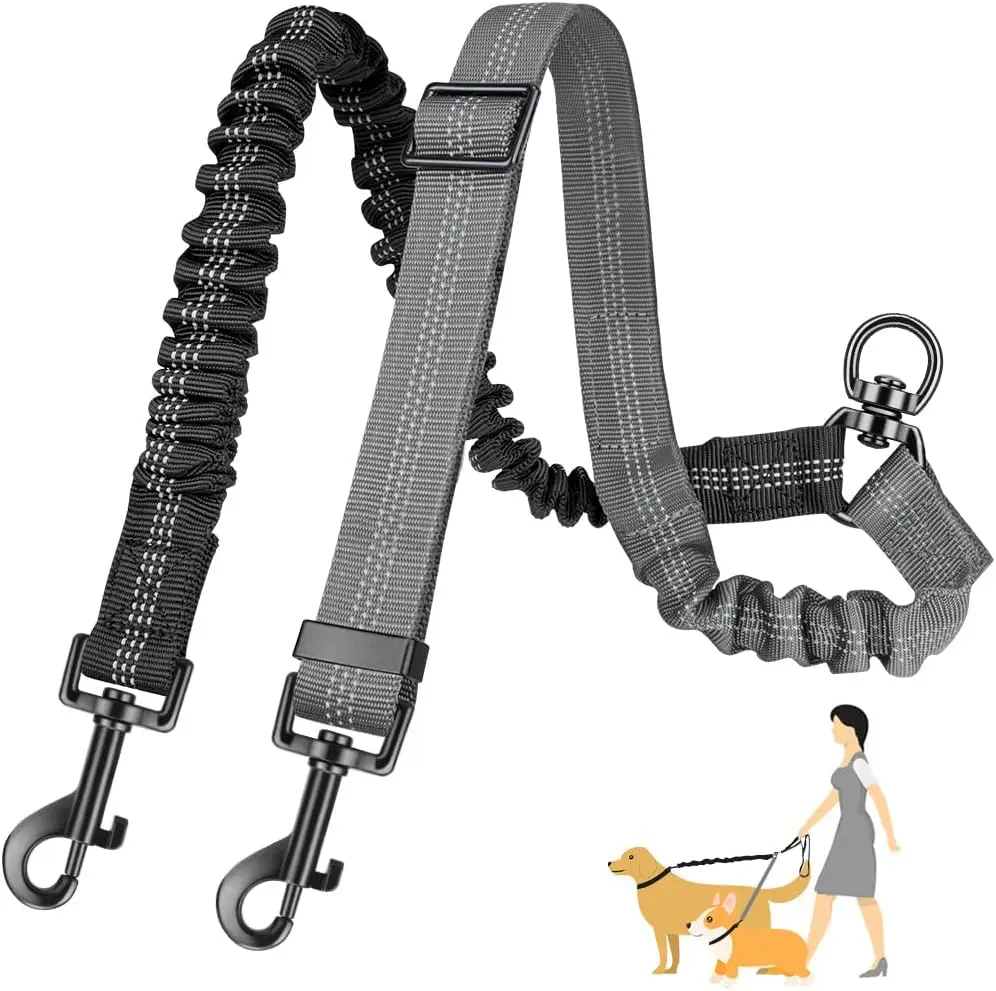 16ft Long Dual Dog Leash Attachment - Double Leashes for Training Small to Large Dogs - Adjustable Strap, Shock Absorbing Bungee - Image 9