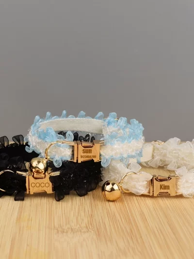 Lace Cat Collar Adjustable Safety Personalized pet collar Customized Name Soft With Bell Pet Collar for Cats and Small Dogs