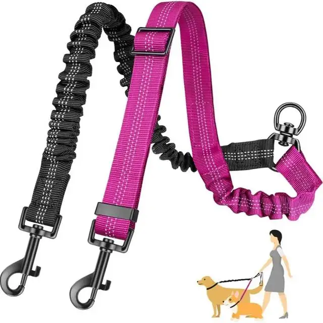 16ft Long Dual Dog Leash Attachment - Double Leashes for Training Small to Large Dogs - Adjustable Strap, Shock Absorbing Bungee - Image 13