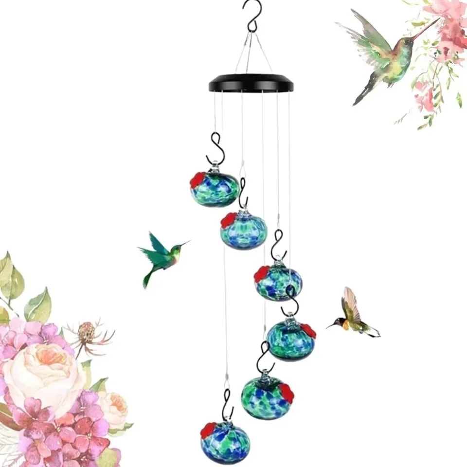 Charming Wind Chimes Hummingbird Feeders Hanging Metal Round Window Bird Feeders Suction Cup Garden Decor Outside Food Container - Image 18