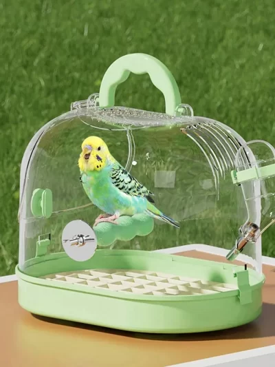 Durable Portable Bird Transport Cage Escape-Proof Buckle Breathable Bird Carrier Ventilated Clear Window Parrot Cage Go Out