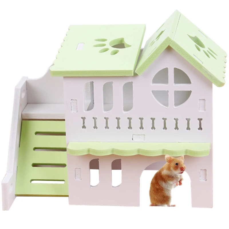 Hamster House Toy Pet Small Animal Hideout Hamster Wooden House 2 Layers With Ladder Design Wooden Hut Play Toys - Image 3