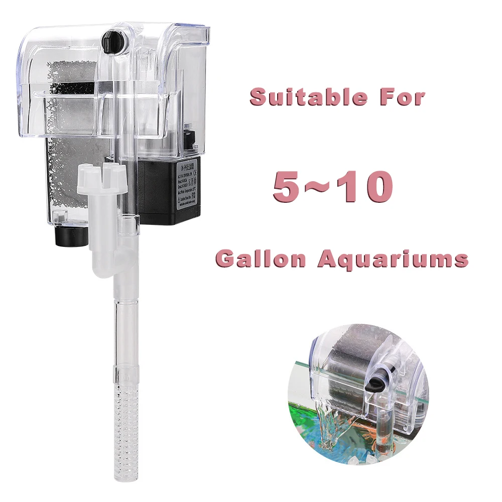 Fish Tank Filter Wall-mounted Waterfall External Filter Fish Tank Oxygen Pump with 2 Filter Cotton for 5~10 Gallon Aquariums - Image 6