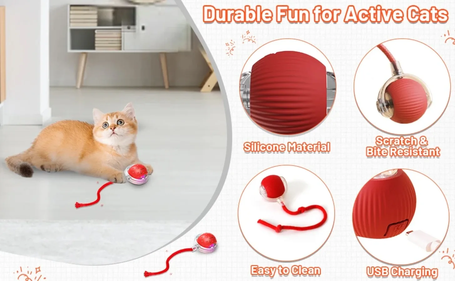 Auto Electric Rolling Ball Interactive Toys for Cats/Kitty Pets, Smart Automatic Teaser, USB Rechargeable - Image 17