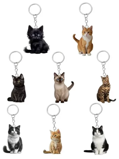 Cat Accessory for Car Keychain Double Acrylic Pet Hanging Decoration Mirror Window Backpacks Cat