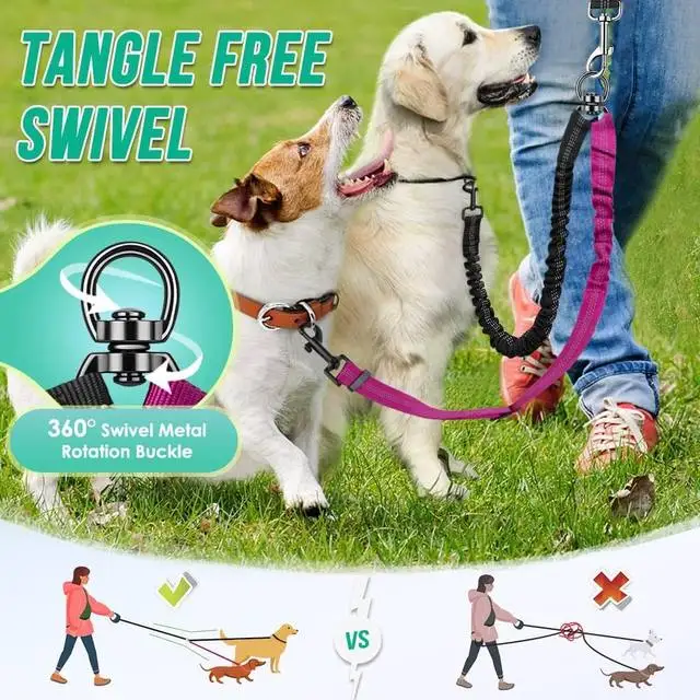 16ft Long Dual Dog Leash Attachment - Double Leashes for Training Small to Large Dogs - Adjustable Strap, Shock Absorbing Bungee - Image 17