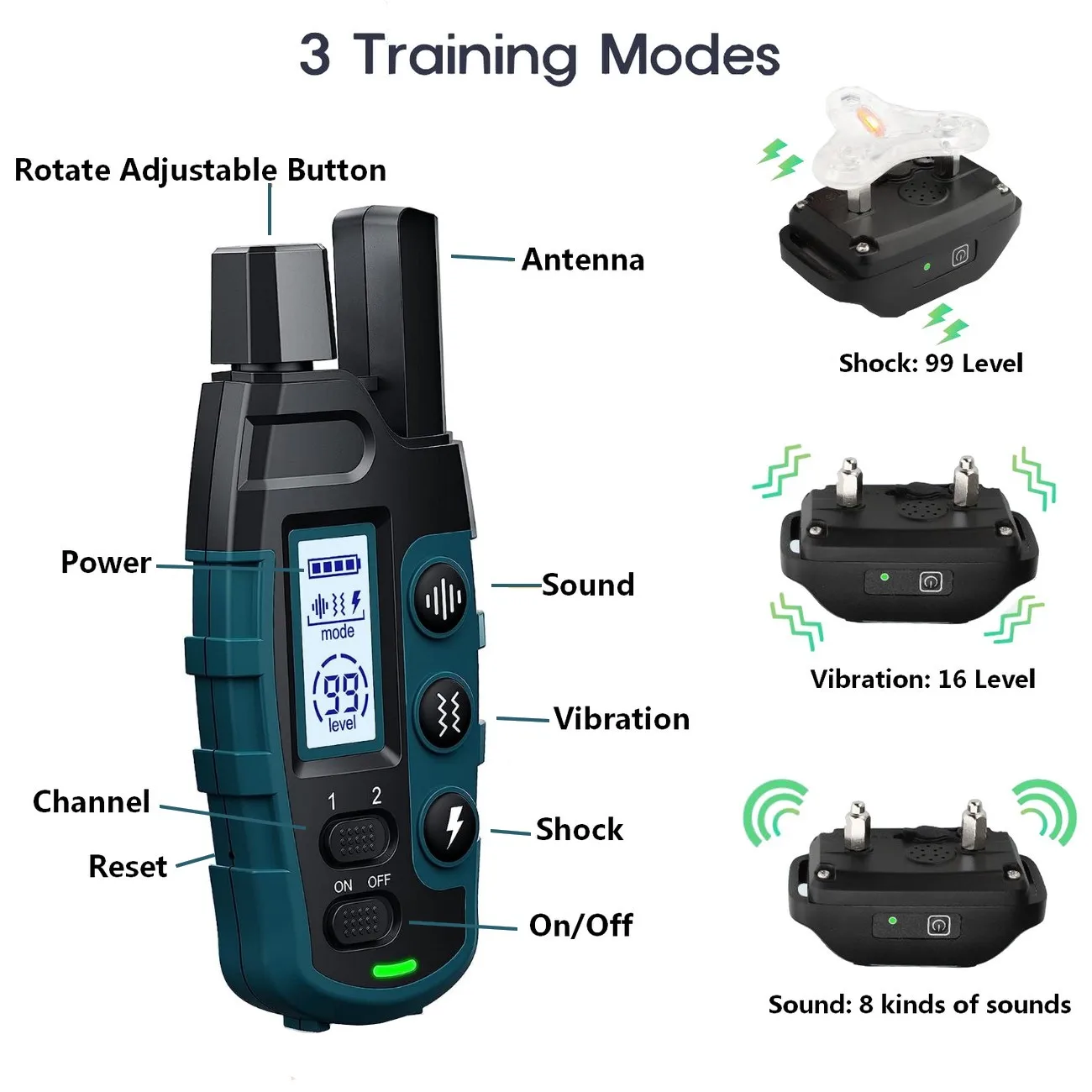 1000M Remote Pet Dog Training Collar IP67 Waterproof Shock Vibration Rechargeable Collar Pet Trainer Anti Bark Stop For 2 Dogs - Image 3