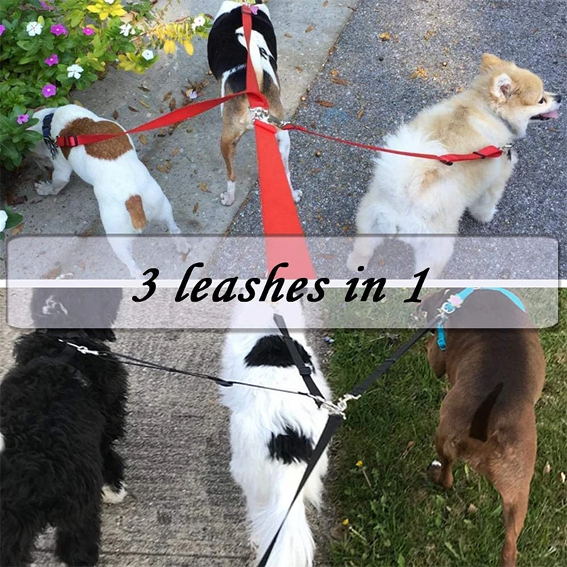 3 In 1 Durable Nylon Dog Leash with Padded Handle Three- Way Pet Leash Adjustable Detachable Lead for Small Medium Large Dogs - Image 2