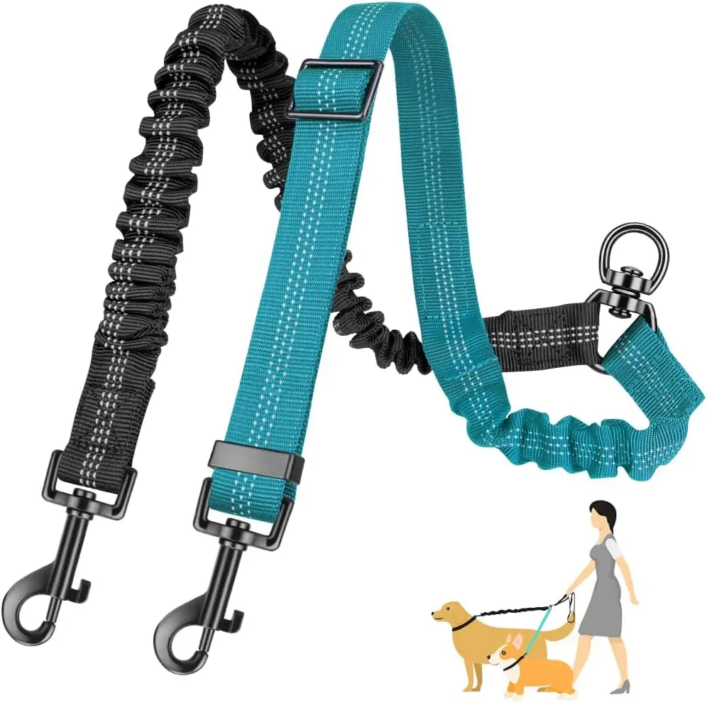 16ft Long Dual Dog Leash Attachment - Double Leashes for Training Small to Large Dogs - Adjustable Strap, Shock Absorbing Bungee - Image 7