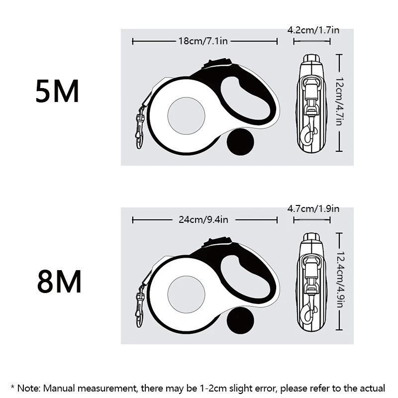 5M/8M Dog Leash with Poop Bag Dispenser Automatic Roulette Tow Rope with Detachable Led Flashlight Pet Puppy Collar Walking Lead - Image 9