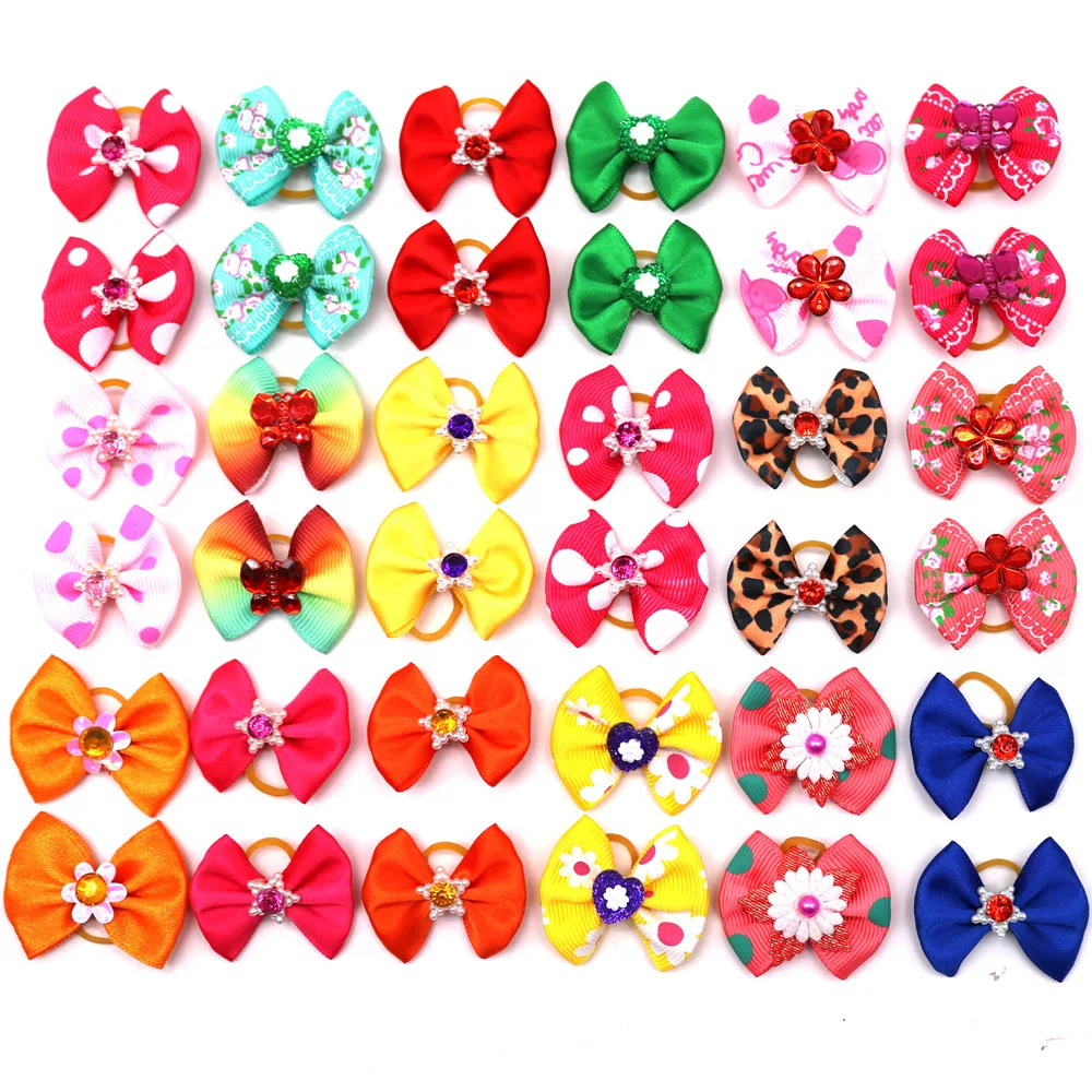 10/20pcs Colorful Small Dog Bows Puppy Hair Bows Decorate Small Dog Hair Rubber Bands Pet Headflower Supplier Dog Accessories