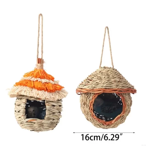 Natural Straw Weaving Bird Cages Parrots House Sleep Houses Cage with Hangings Lanyard for Small Pet Finch Sparrows - Image 6