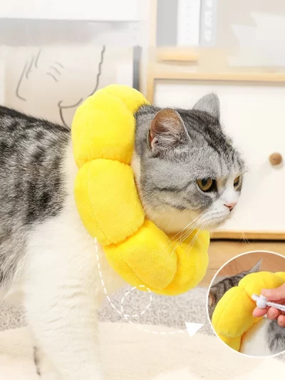 Sunflower Pet Collar Adjustable Anti-Bite Surgery Anti-Lick Wound Healing Cat Protection Collars Soft Plush Elizabethan Collar