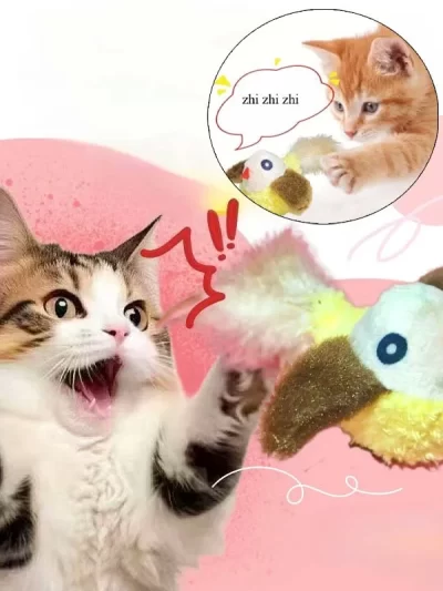 Cat Teaser Toy Simulation Bird Interactive Sound Kitten Toy Plush Feather Funny Cat Toy Cat Accessories