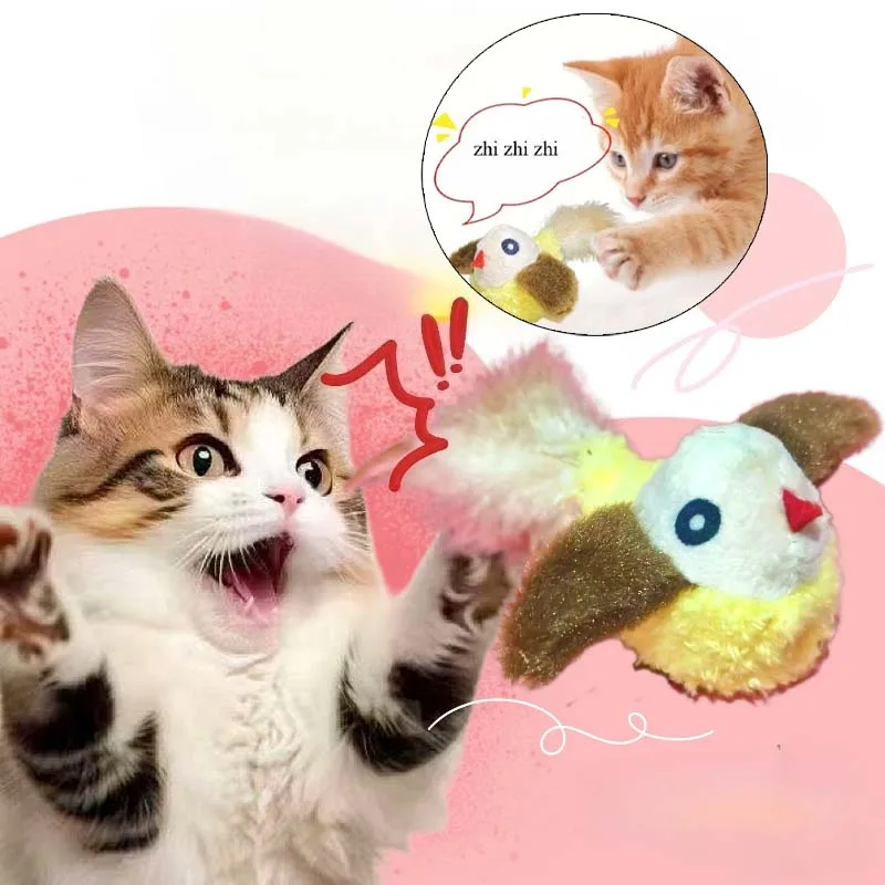 Cat Teaser Toy Simulation Bird Interactive Sound Kitten Toy Plush Feather Funny Cat Toy Cat Accessories