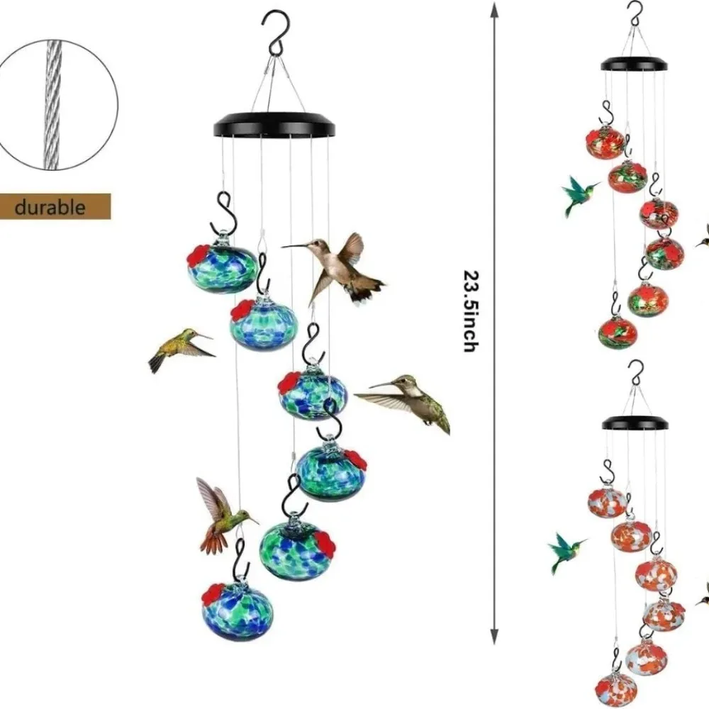 Charming Wind Chimes Hummingbird Feeders Hanging Metal Round Window Bird Feeders Suction Cup Garden Decor Outside Food Container - Image 6