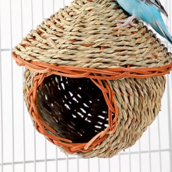 Natural Straw Weaving Bird Cages Parrots House Sleep Houses Cage with Hangings Lanyard for Small Pet Finch Sparrows - Image 3