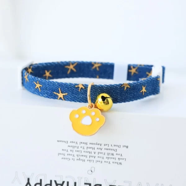pet collar with bells and safety buckles, cute denim punk style accessories, suitable for cats and dogs - Image 3