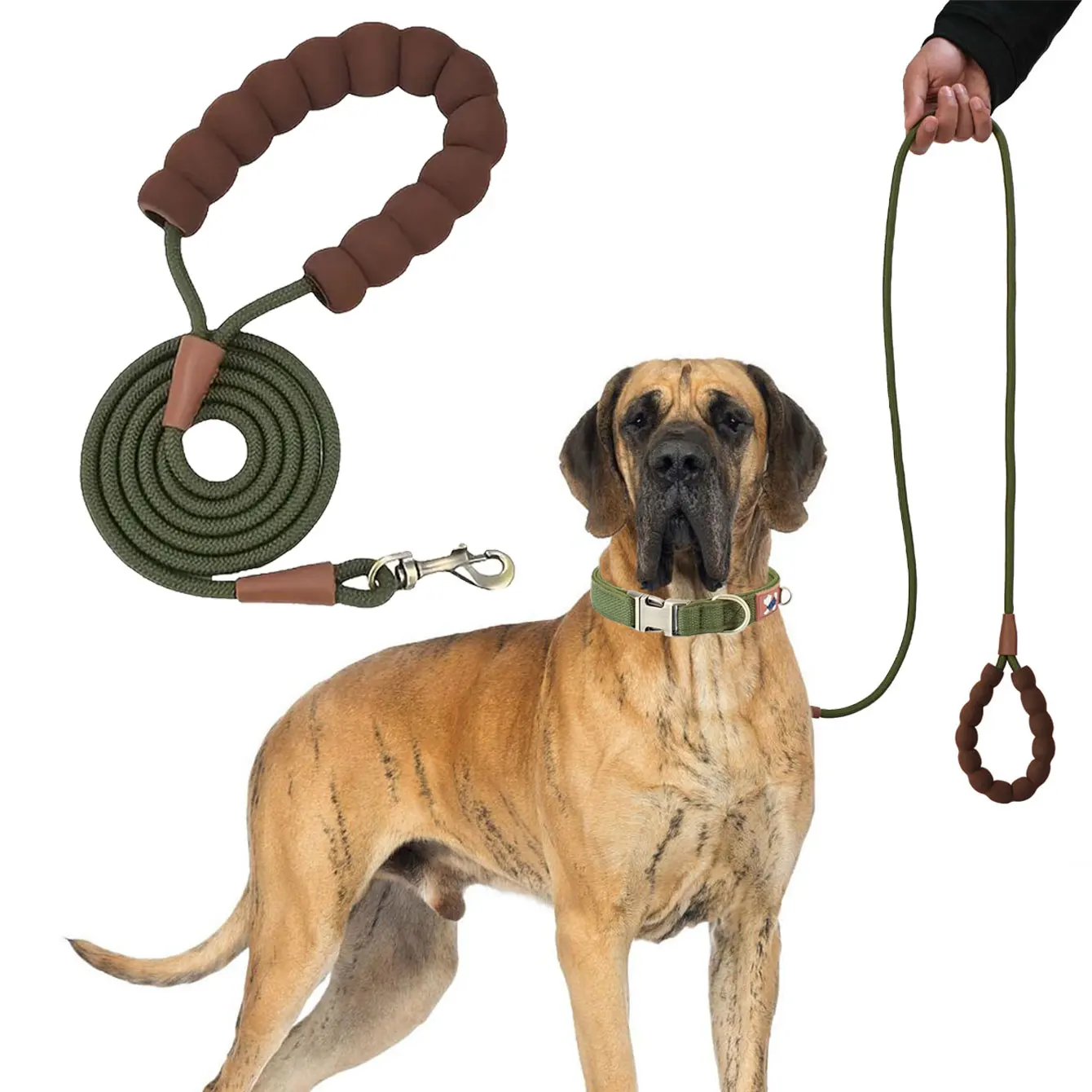 LL039--pet dog leash, 1.5-meter high density rope, soft handle, alloy buckle.
