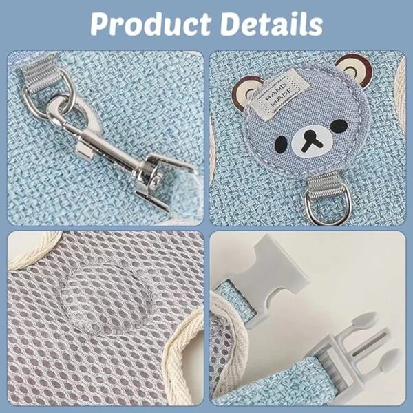 Rabbit Harness Leash Breathable dog Walking Harness Anti Pull Adjustable Vest for Small Animals Hamster Guinea Pig Ferret Kitten - Image 3