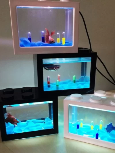 USB Mini Aquarium Fish Tank With LED Lamp Light Betta Fish Fighting Cylinder