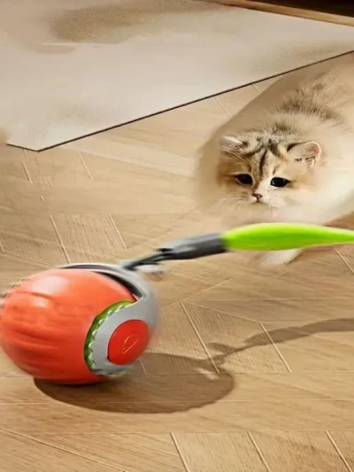 Pet Smart Ball Toy Interactive Cat Toys Smart Automatic Rolling Toys for Cats Dogs USB Charging Electric Ball with Tail