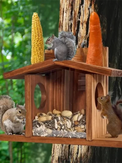 Pet Supplies Wooden Squirrel Feeder Durable Multi-purpose Bird Feeder Hanging Pet Food Dispenser Outdoor