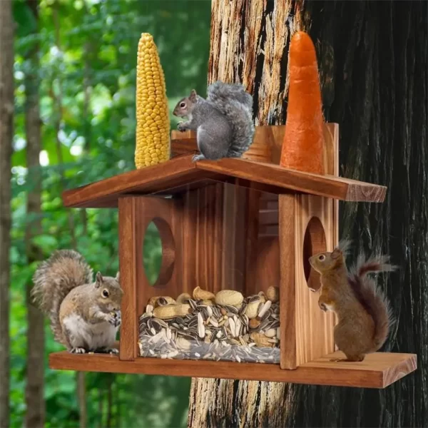 Pet Supplies Wooden Squirrel Feeder Durable Multi-purpose Bird Feeder Hanging Pet Food Dispenser Outdoor