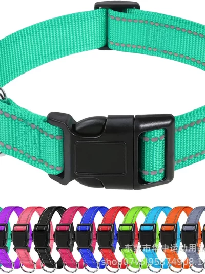 Reflective Dog Collar Strap With Adjustable Safety Traction Rope Collar Nylon Sturdy Adjustable Pets Collar Supplies