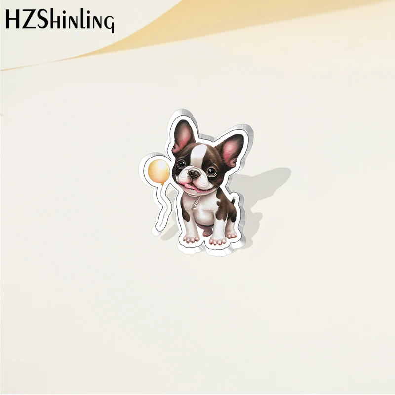 2023 Cartoon Cute Animal Pet Boston Terrier Dog Acrylic Lapel Pin Resin Epoxy Acrylic Pins Fashion Jewelry Accessories - Image 8