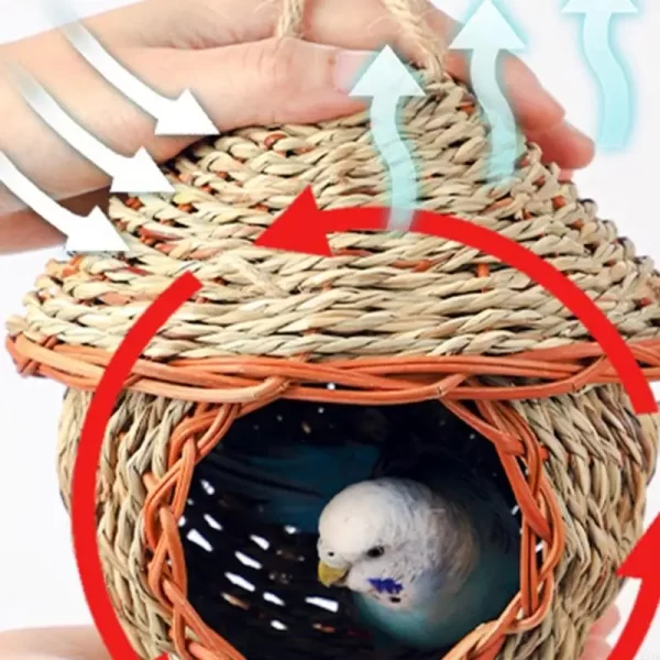 Natural Straw Weaving Bird Cages Parrots House Sleep Houses Cage with Hangings Lanyard for Small Pet Finch Sparrows - Image 5