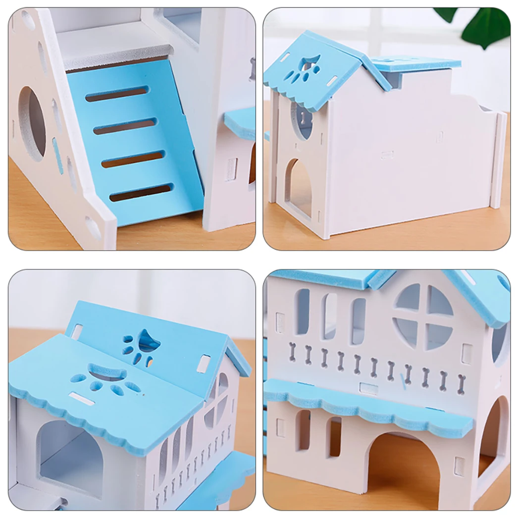 Hamster House Toy Pet Small Animal Hideout Hamster Wooden House 2 Layers With Ladder Design Wooden Hut Play Toys - Image 6