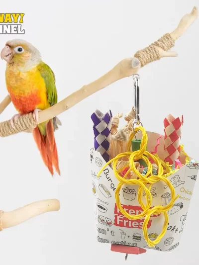 1pc Cute Colorful Bird Bite Chew Toys Fast Food Box Shape Shredded Paper Hanging Toys for Pet Bird Parrot Cage Bite Accessories