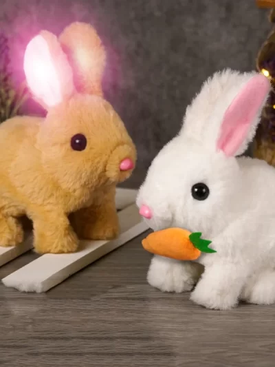 Cute Electric Rabbit Interactive Plush Toys Bunny With Carrot Walking Wiggle Ears Wag Tail Stuffed Peluche Doll Birthday Gifts