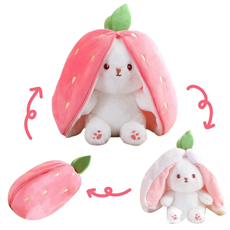 Strawberry Rabbit Plush Toy 18-35Cm Cute Fruit Transform Strawberry Carrot Big Ears Rabbit Soft Kids Christmas Birthday Gift - Image 3