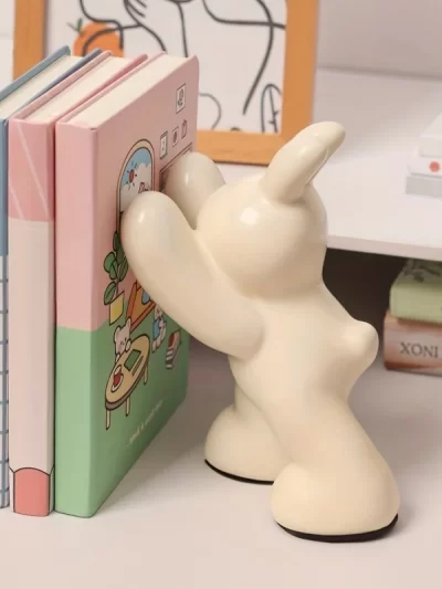 Heavy Duty Non-Slip Rabbit Bookends for Home Decor and School Supplies - Cream Wind Rabbit Bookcase for Living Room