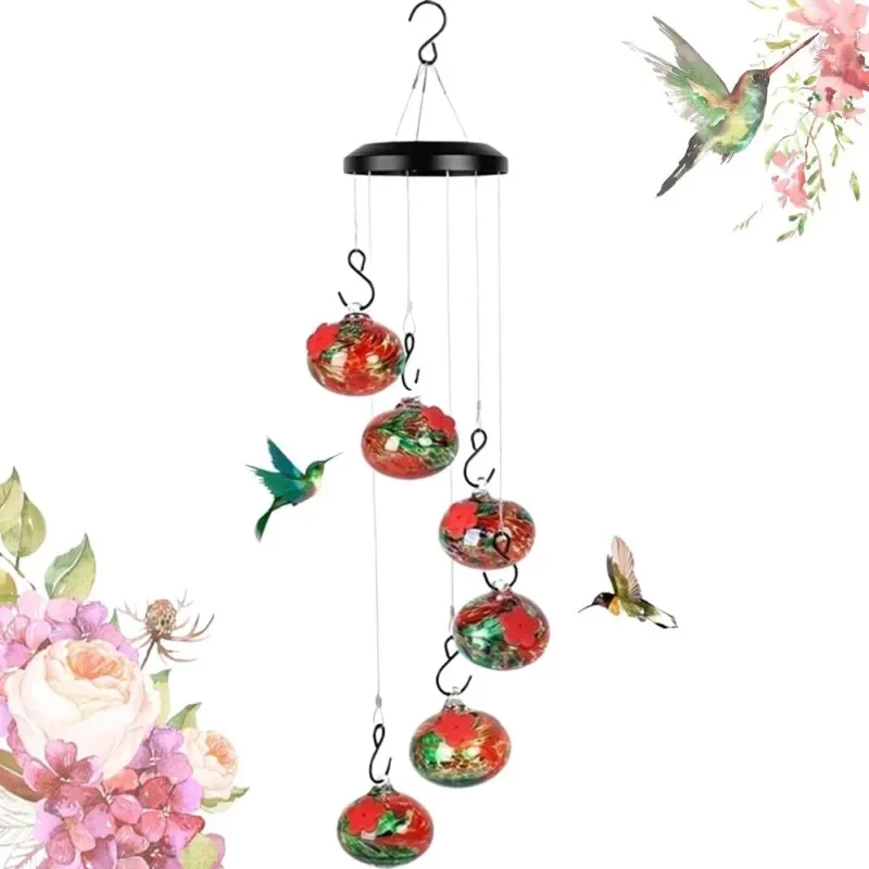 Charming Wind Chimes Hummingbird Feeders Hanging Metal Round Window Bird Feeders Suction Cup Garden Decor Outside Food Container - Image 7