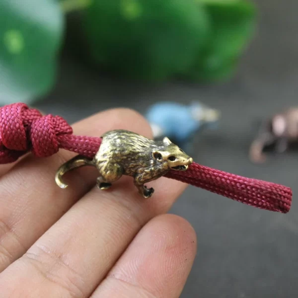 Zodiac Animal Rat Figurines Brass Knife Beads Flashlight Lanyard Pendants Cute Mice EDC Paracord DIY Outdoor Tools Accessories - Image 15