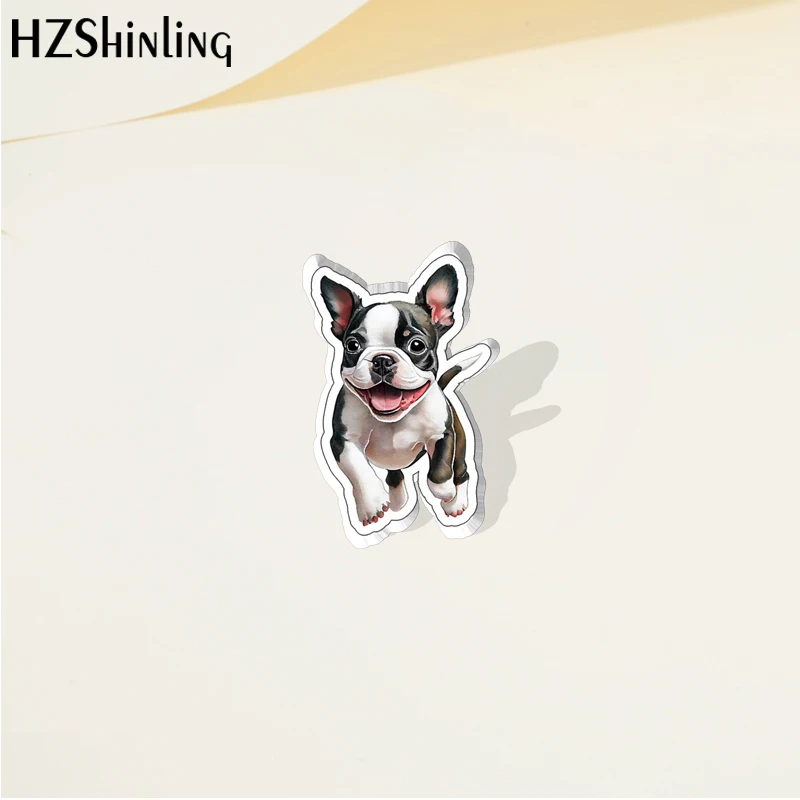 2023 Cartoon Cute Animal Pet Boston Terrier Dog Acrylic Lapel Pin Resin Epoxy Acrylic Pins Fashion Jewelry Accessories - Image 4