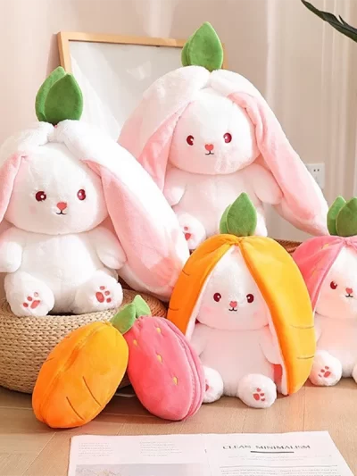 Strawberry Rabbit Plush Toy 18-35Cm Cute Fruit Transform Strawberry Carrot Big Ears Rabbit Soft Kids Christmas Birthday Gift