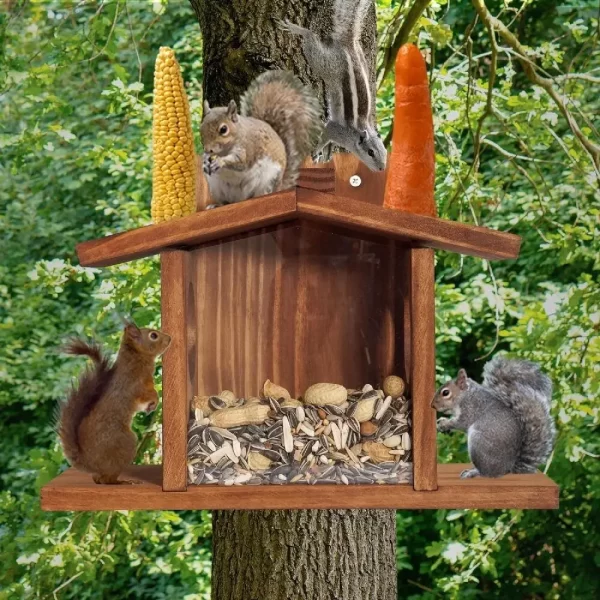 Pet Supplies Wooden Squirrel Feeder Durable Multi-purpose Bird Feeder Hanging Pet Food Dispenser Outdoor - Image 5