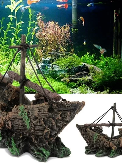 Resin Aquarium Ornament Wreck Sunk Ship Landscape Sailing Boat Cave Fish Playing Toys Fish Tank Decoration Aquarium Accessories